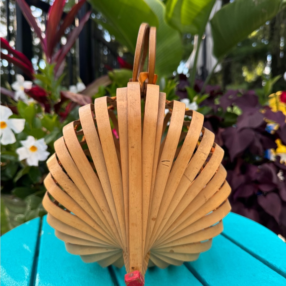 Vintage 1960’s bamboo large folding purse tote basket EVC - Picture 2 of 15